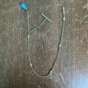 12K GF Larimar Pectolite Gemstone Detail‎ Antique Watch Fob Chain